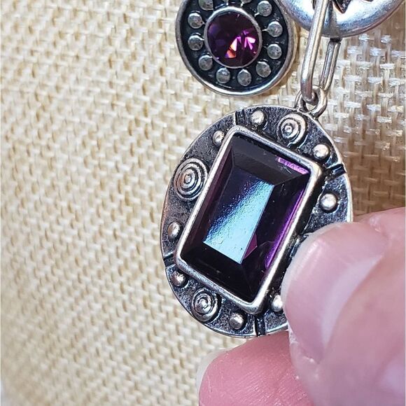 ART DECO Silver-tone & Faux Amethyst Necklace - Picture 2 of 8